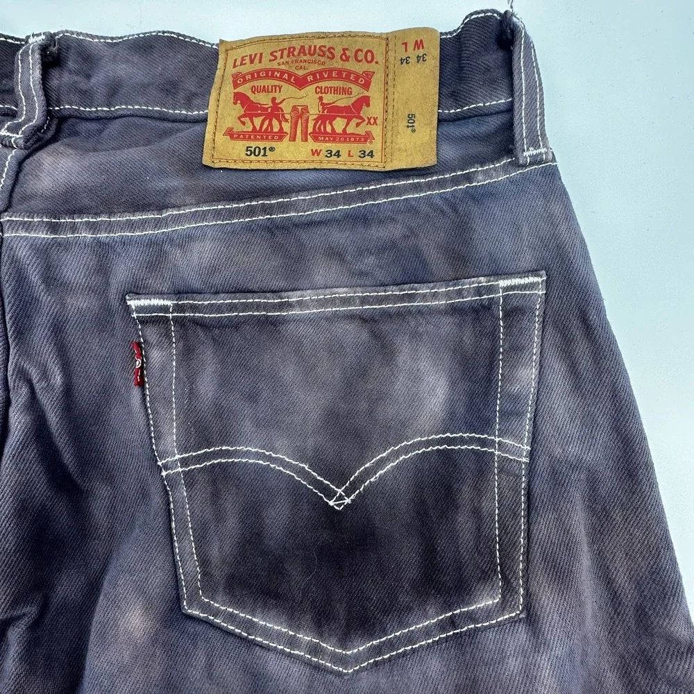 Levi's 501 Jeans Mens 34x34 Purple Tie Dye Button Fly Straight Leg‎ Boho Hippie